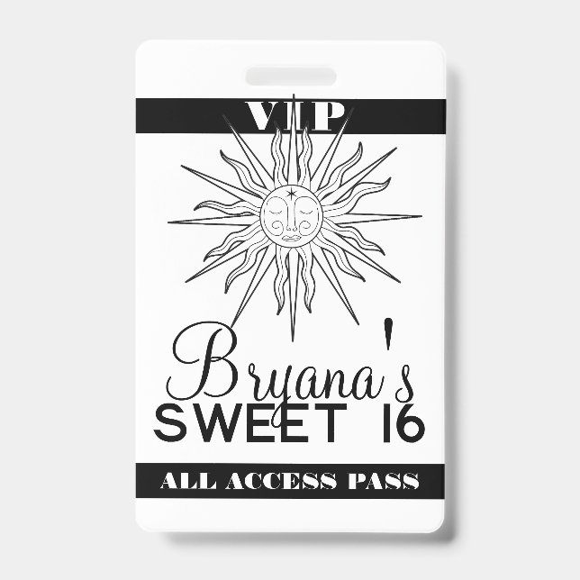 Badge Blanc Noir Fantaisiste Soleil Céleste Anniversaire (Avant)
