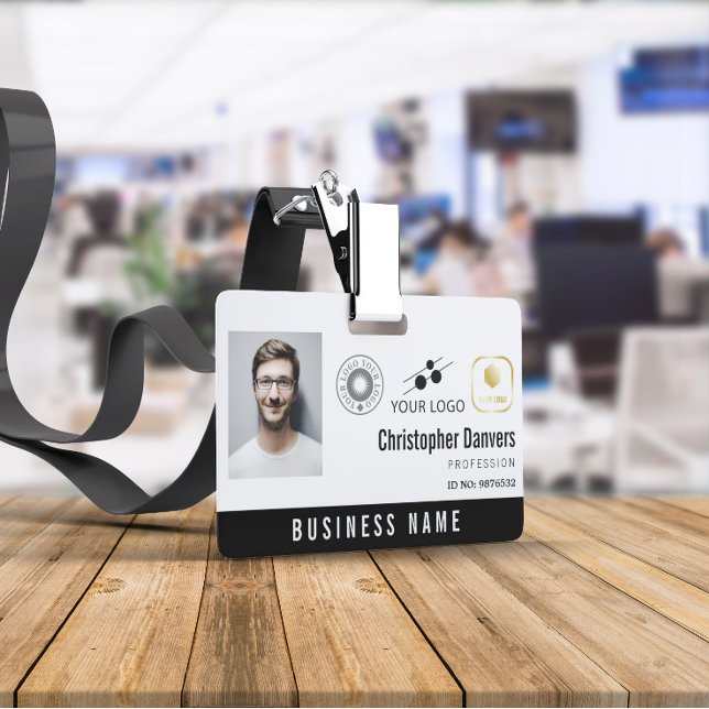 Badge Blanc Propre Ajouter 3 Logos Employé de Bureau (Créateur téléchargé)