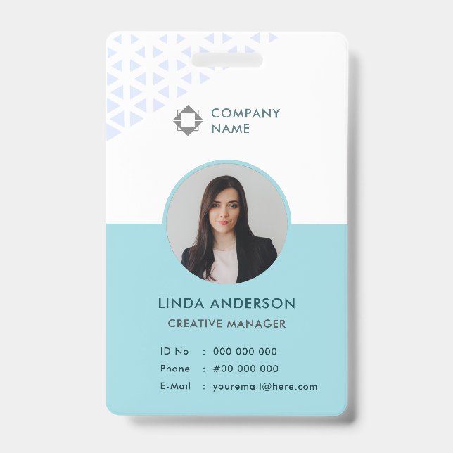 Badge Blanc Turquoise - ID photo employé Motif Abstrait (Avant)