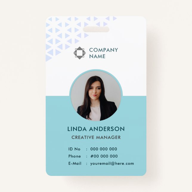 Badge Blanc Turquoise - ID photo employé Motif Abstrait (Devant)