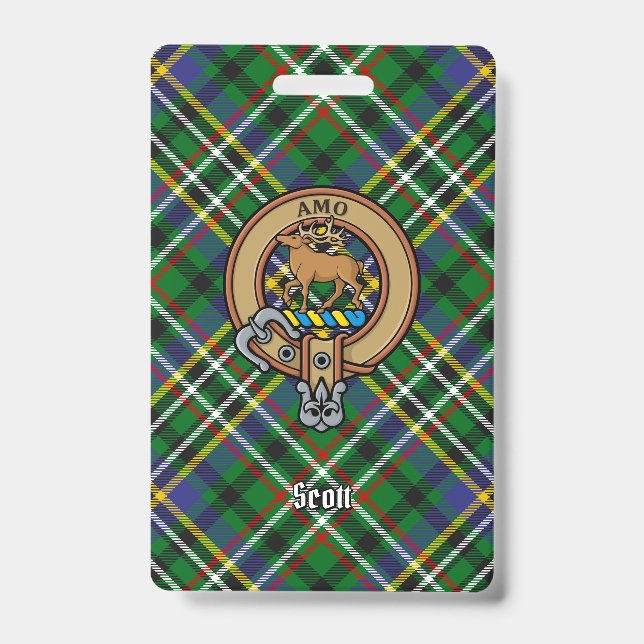 Badge Blason Clan Scott sur Tartan Vert (Avant)