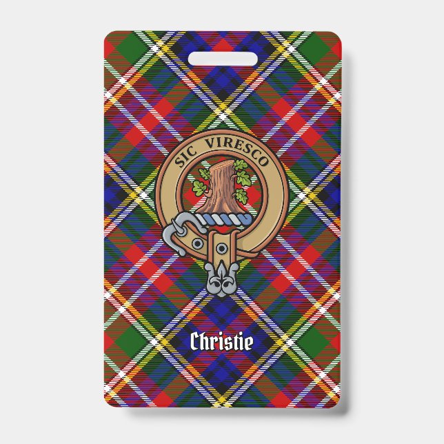 Badge Blason de Clan Christie sur tartan (Avant)