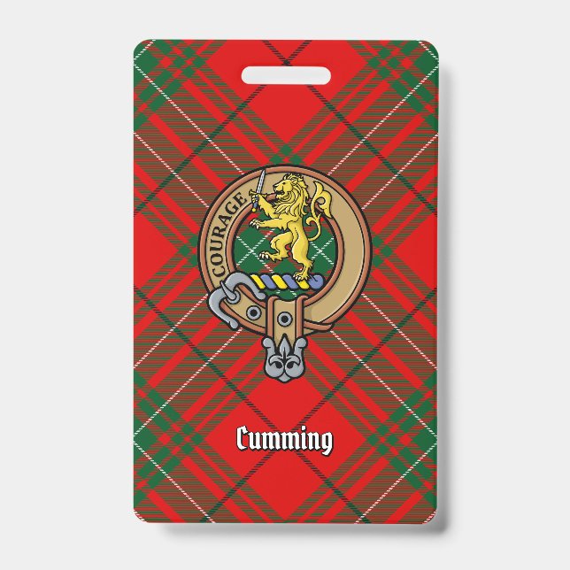Badge Blason de Clan Cumming sur tartan (Avant)