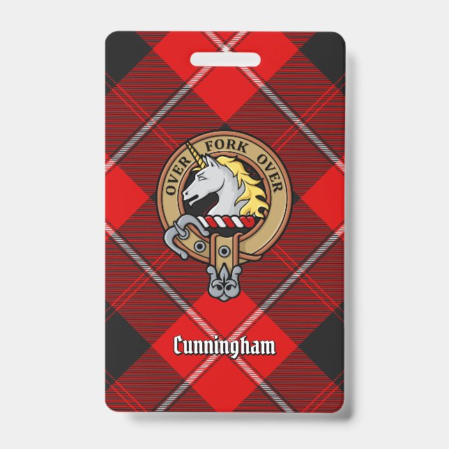 Badge Blason de Clan Cunningham sur tartan (Avant)