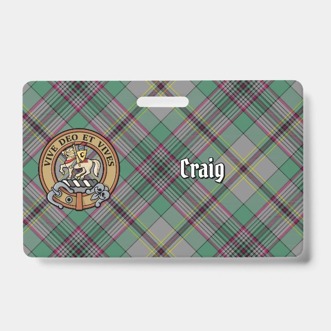 Badge Blason du Clan Craig sur tartan (Avant)
