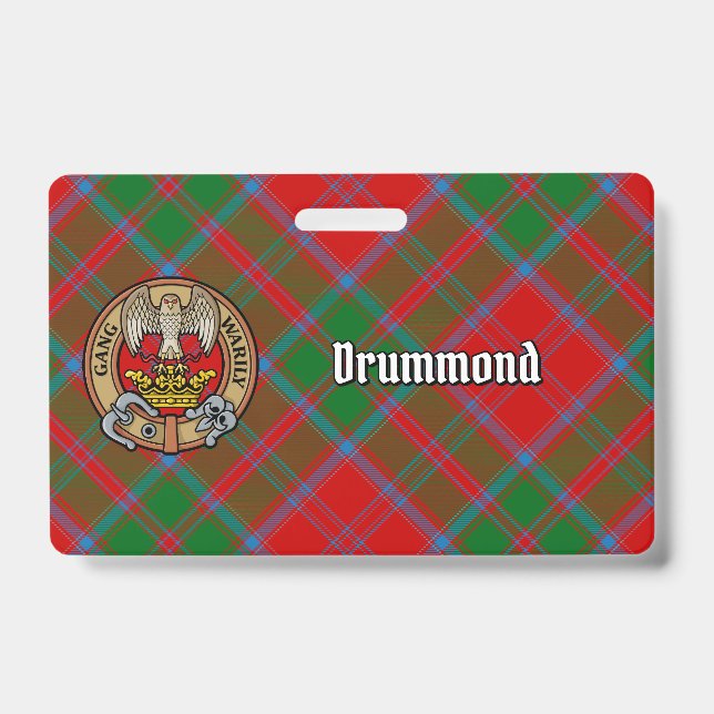 Badge Blason du Clan Drummond sur Tartan (Avant)