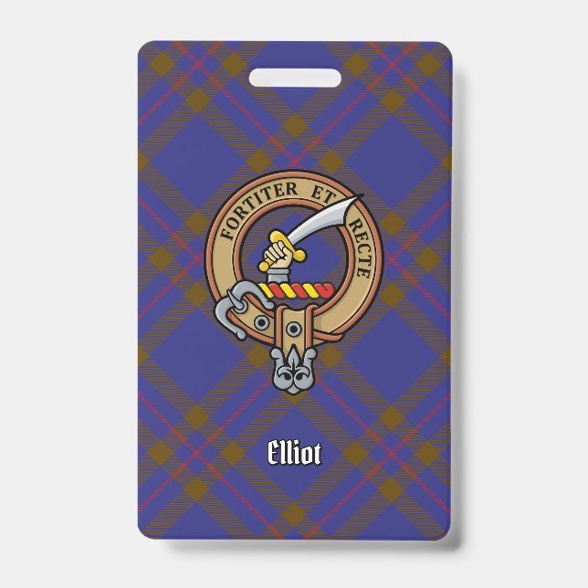 Badge Blason du clan Elliot sur tartan moderne (Avant)