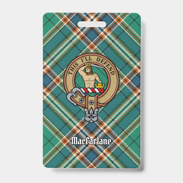 Badge Blason du clan MacFarlane sur tartan de chasse anc (Avant)