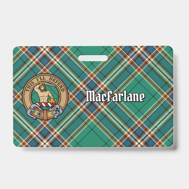 Badge Blason du clan MacFarlane sur tartan de chasse anc (Avant)