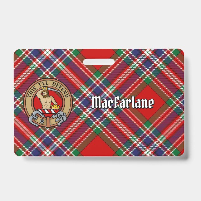 Badge Blason du clan MacFarlane sur tartan rouge (Avant)