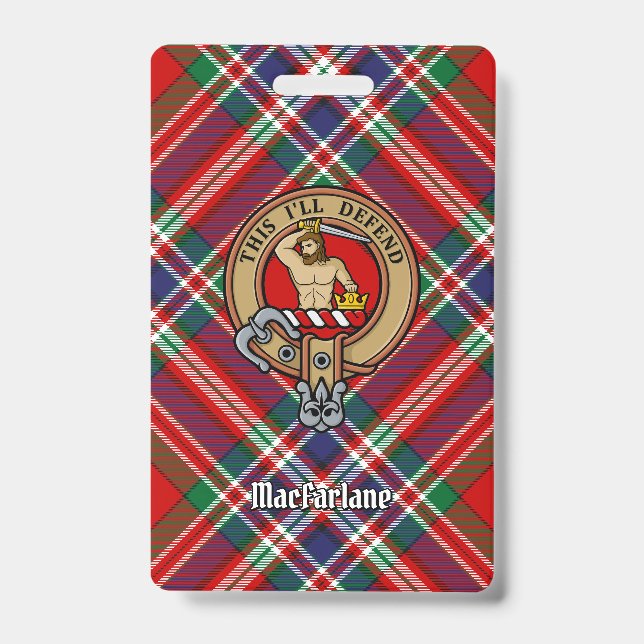 Badge Blason du clan MacFarlane sur tartan rouge (Avant)