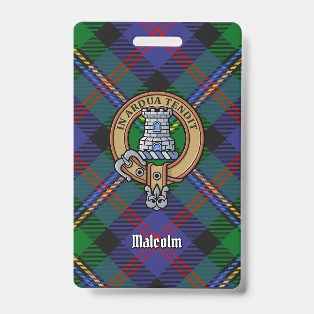 Badge Blason du clan Malcolm sur tartan (Avant)