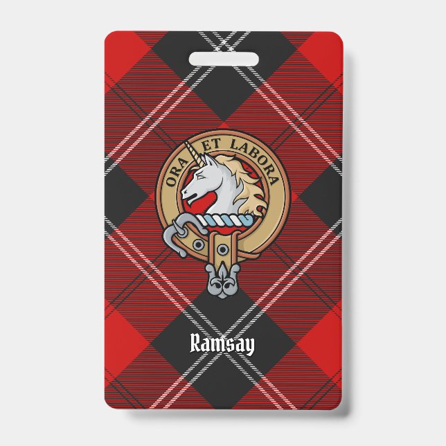Badge Blason du clan Ramsay sur tartan rouge (Avant)