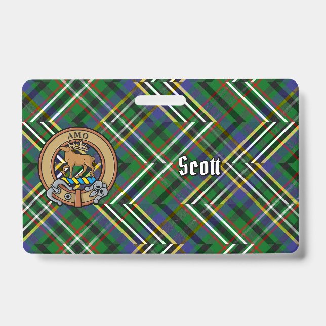 Badge Blason du clan Scott sur tartan vert (Avant)