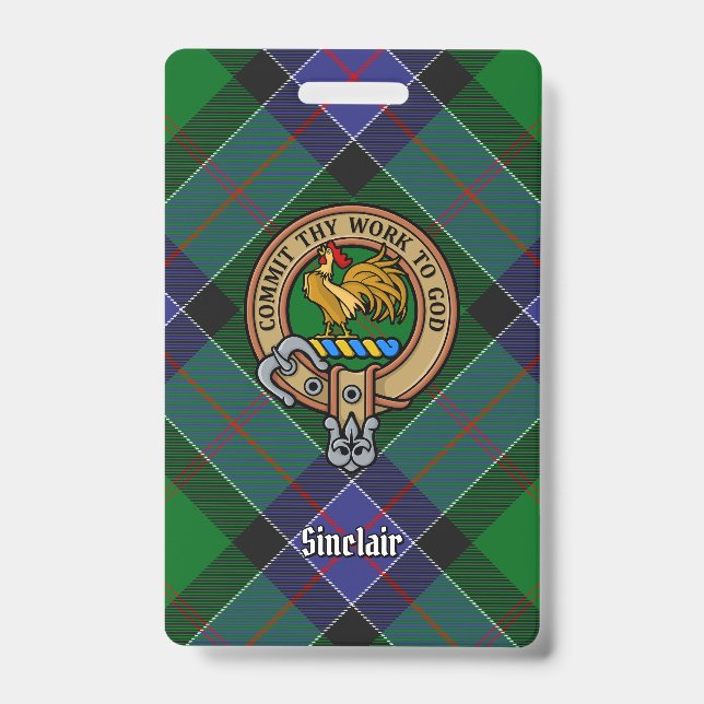 Badge Blason du Clan Sinclair sur tartan de chasse (Avant)