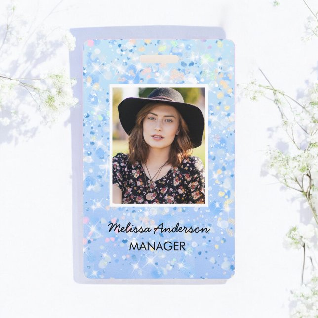 Badge Bleu Blanc Étincelle Personnel Employé Photo ID Ba (Créateur téléchargé)