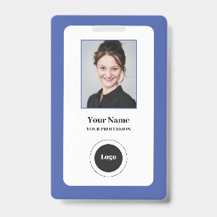 Badge Bleu employé personnalisé   Photo, Code barre, L