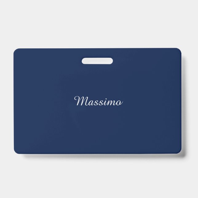 Badge Bleu foncé Élégant Casual Propre Nom Écriture manu (Avant)