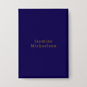 Badge Bleu foncé et or, minimaliste mignon, nom personne