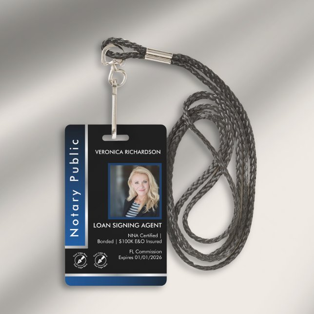 Badge Bleu lisse Notaire QR Code Photo Logo I.D. (Créateur téléchargé)