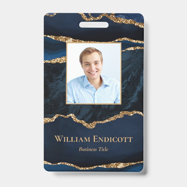Badge Bleu marine Agate dorée ID professionnel (Avant)