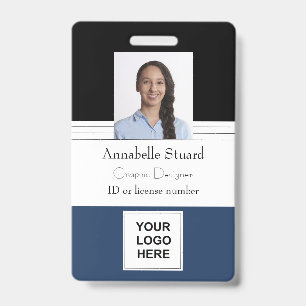 Badge Bleu Nommé à ligne noire photo employé d'entrepris