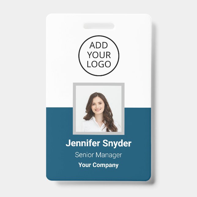 Badge Bleu Océan, Photo d'identité employé avec code QR, (Avant)