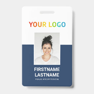 Badge Bleu Photo d'employé personnalisée, logo intégré