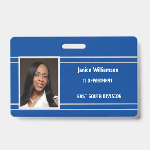 Badge Bleu Royal avec Bandes Blanches Nom et Photo