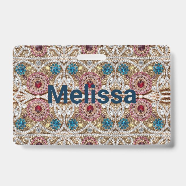 Badge bleu turquoise or bordeaux rose bohème (Avant)