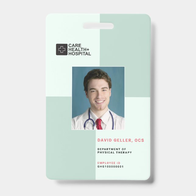 Badge Blocs ID de personnel médical + Code-barres | Vert (Avant)