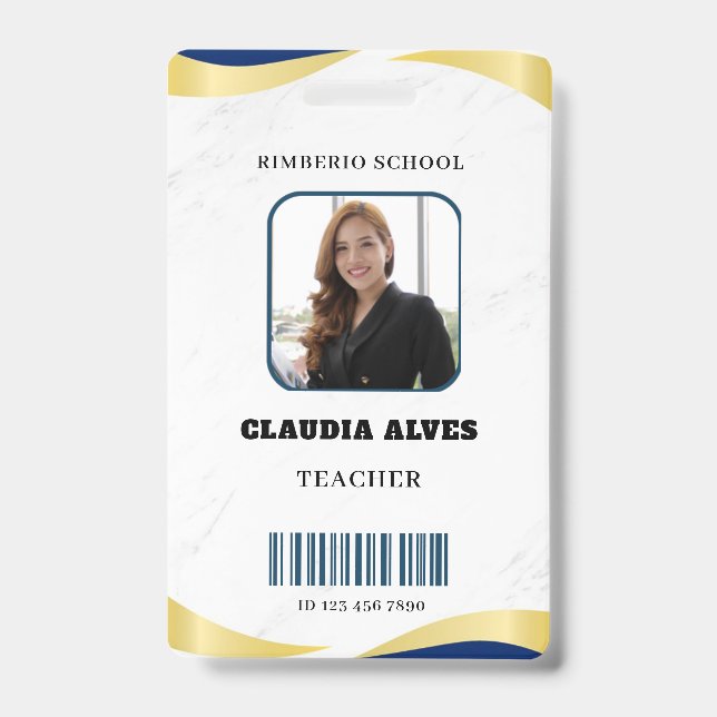 Badge Blue and Gold Modern Teacher Portrait Company (Front)