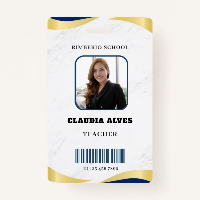 Badge Blue and Gold Modern Teacher Portrait Company (Devant)