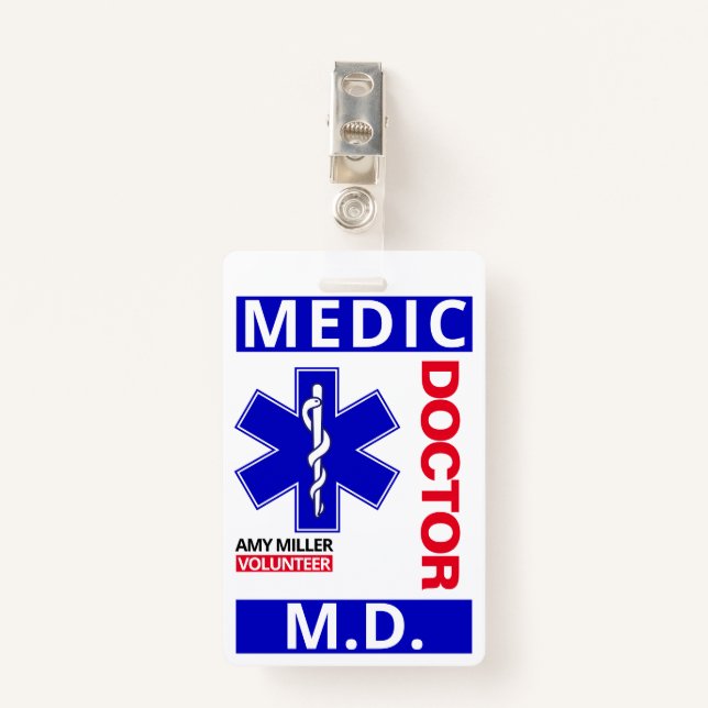 Badge Blue Doctor Imprimer Nom personnalisé Bénévole Emp (Devant avec clip)