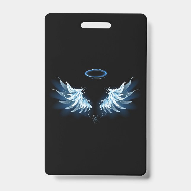 Badge Blue Glowing Angel Wings on black background (Avant)