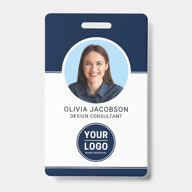 Badge Blue Modern Company Employé Photo Security QR ID (Front)