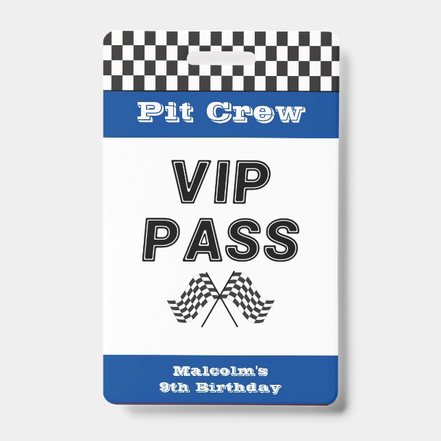 Badge Blue Racing Party Pit Crew VIP Pass Pit Stop (Avant)