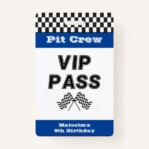 Badge Blue Racing Party Pit Crew VIP Pass Pit Stop