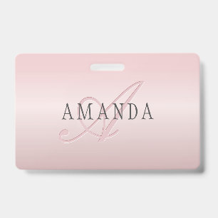 Badge Blush Élégant Faux Or Rose Nom & Monogramme
