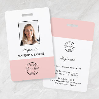 Badge Blush Pink Script Logo Employee Photo Makeup