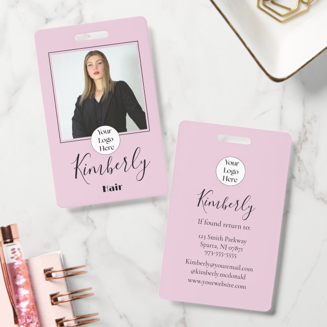 Badge Blush rose écriture Logo Photo coiffure (Bureau)