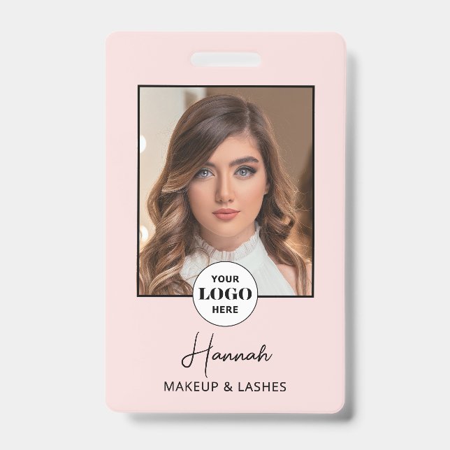 Badge Blush Rose Logo Écriture Photo Maquillage (Avant)