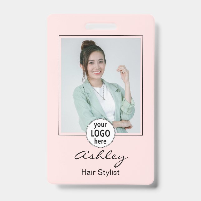 Badge Blush Rose Logo Photo Nom Coiffeur  (Avant)