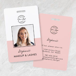 Badge Blush Rose Logo Script Employé Photo ID Maquillage