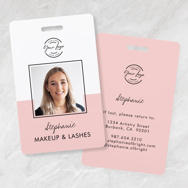 Badge Blush Rose Logo Script Employé Photo ID Maquillage (Créateur téléchargé)