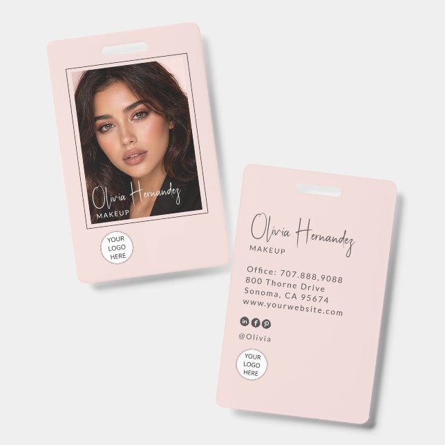 Badge Blush Rose Logo Script Photo Maquillage  (Avant & arrière)
