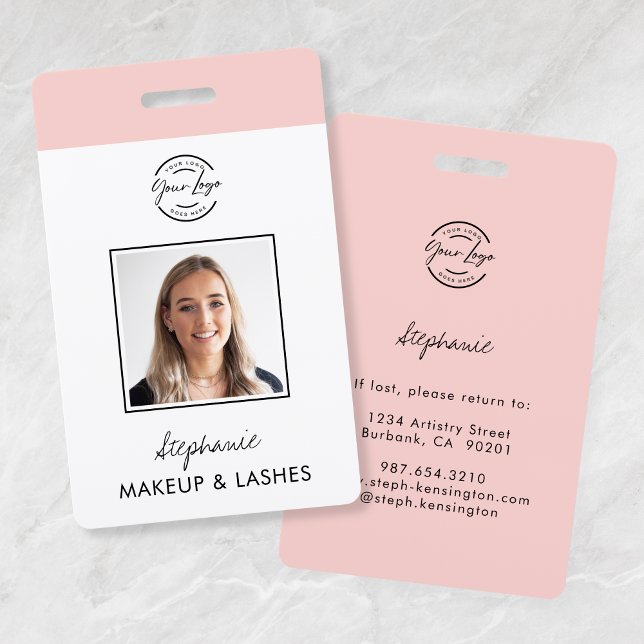 Badge Blush Rose Logo Script Photo Maquillage Carte d'id (Créateur téléchargé)