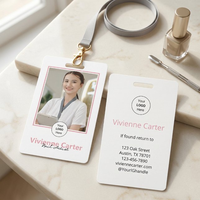 Badge Blush Rose Logo Script Photo Salon de Manucure (Blush Pink Script Logo Photo Nail Salon Badge)