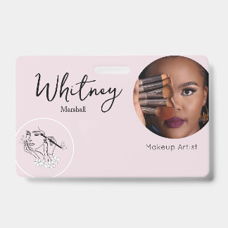 Badge Blush Rose Script Photo Logo Maquilleuse Nom