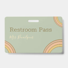 Badge Boho personnalisé Rainbow Hall Pass vert
